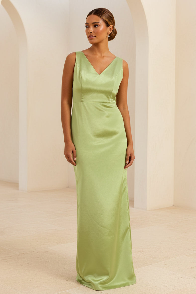 Satin-Abendkleid mit V-Ausschnitt