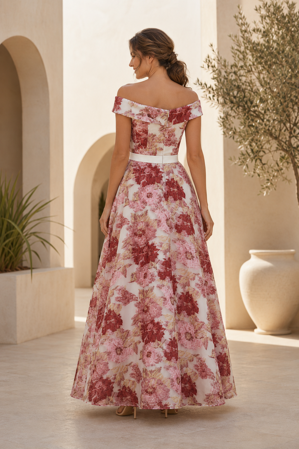 Geblümtes Off-Shoulder A-Linien Abendkleid