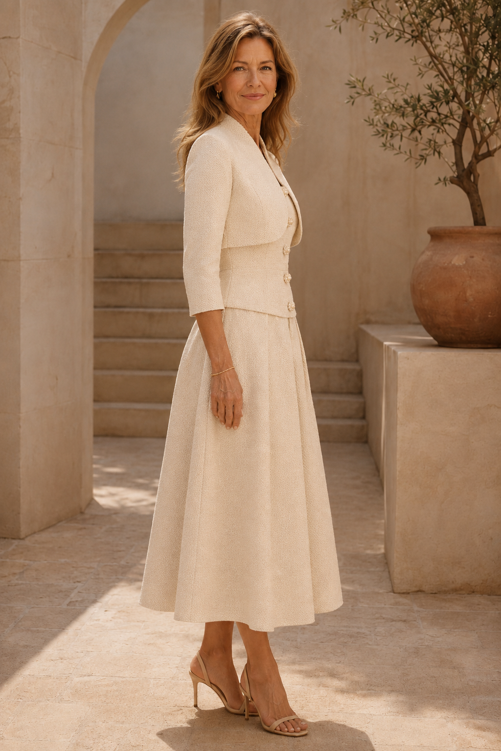 Zweiteiler-Set: A-Linien-Midikleid und kurze Jacke