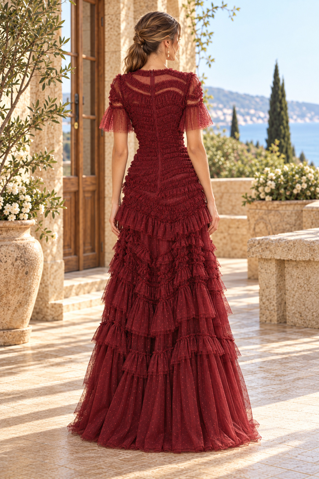Tiered Ruffle Tulle A-Line Evening Gown