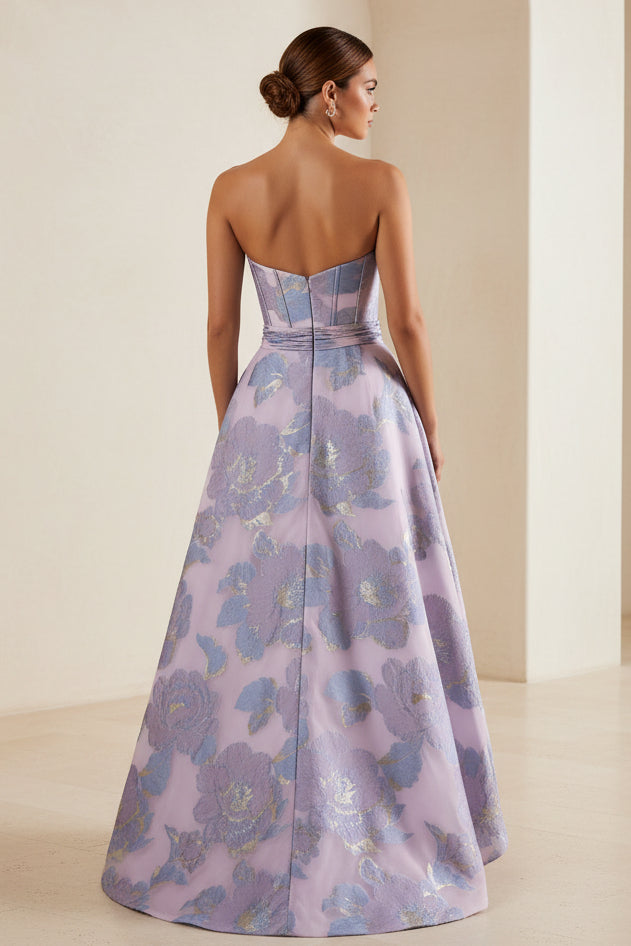 Trägerloses Sweetheart-Jacquard-High-Low-Kleid
