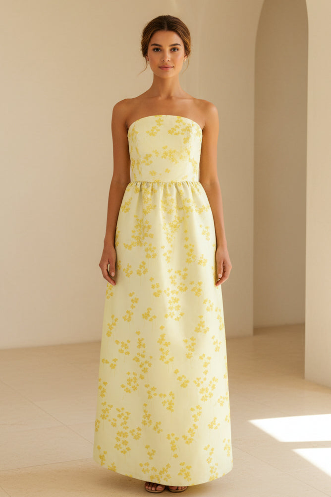 Trägerloses A-Linien-Maxikleid mit geraffter Taille