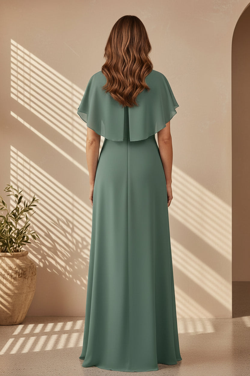 Ärmelloses Chiffon A-Linien Brautmutterkleid mit Cape-Ausschnitt