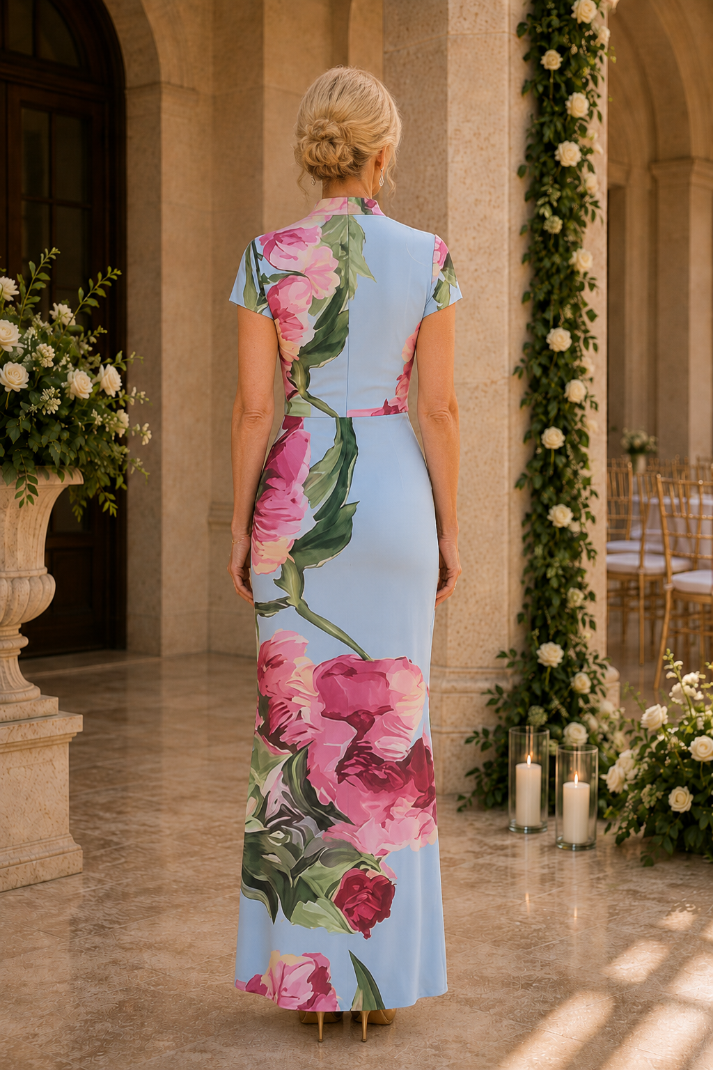 Blumenmuster Kurzarm-Maxikleid in Säulenform