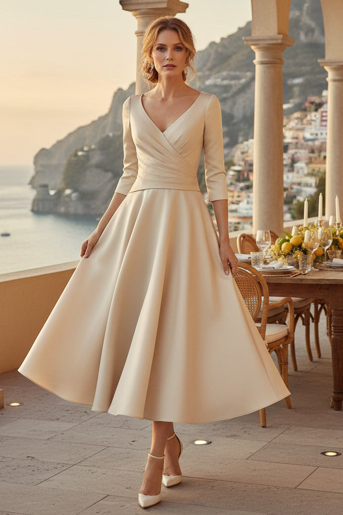 Elegantes A-Linien-Kleid in Teelänge mit 3/4-Ärmeln