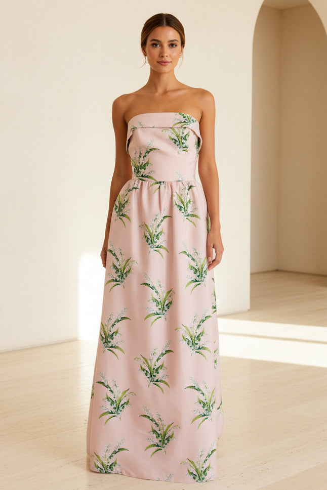 Trägerloses Maxi-Kleid mit Blumenmuster und Taschen