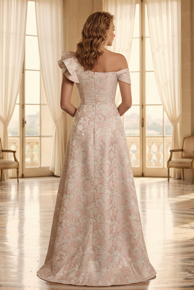 Asymmetrisches Rüschen-Jacquard-A-Linien-Kleid