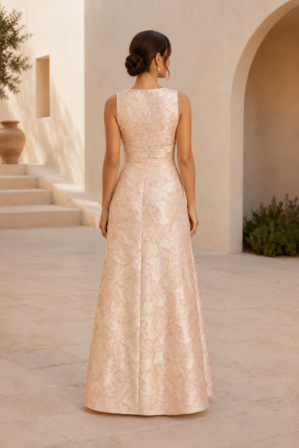 Florales Jacquard-Wickelkleid mit V-Ausschnitt und A-Linie