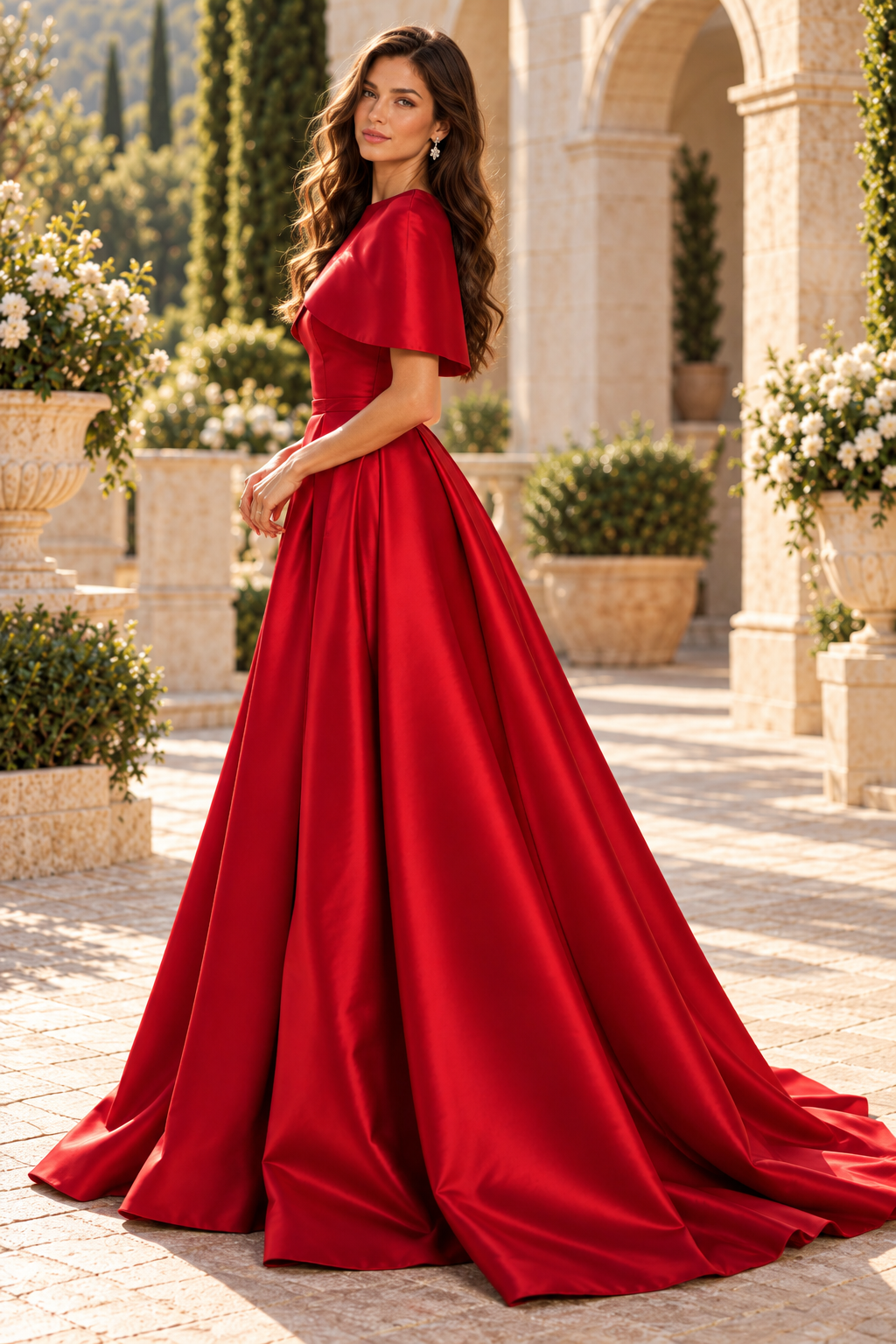 Satin Ball Gown with Capelet and Train