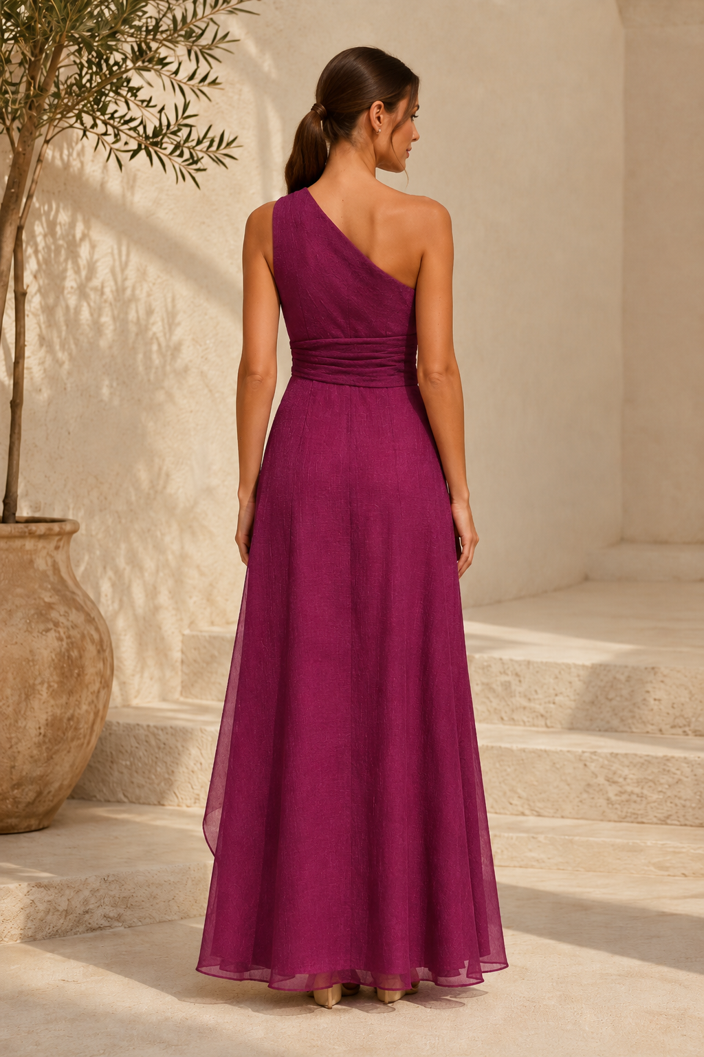 One-Shoulder A-Linien Chiffon-Abendkleid