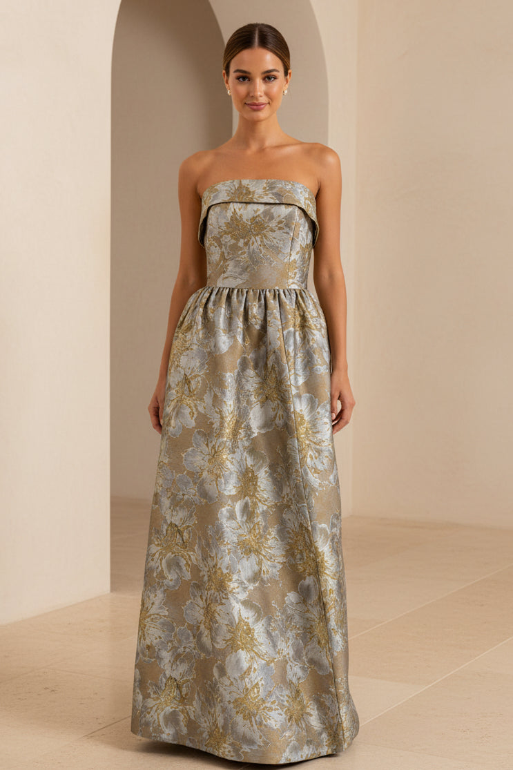 Trägerloses Maxi-Kleid mit Blumenmuster und Taschen