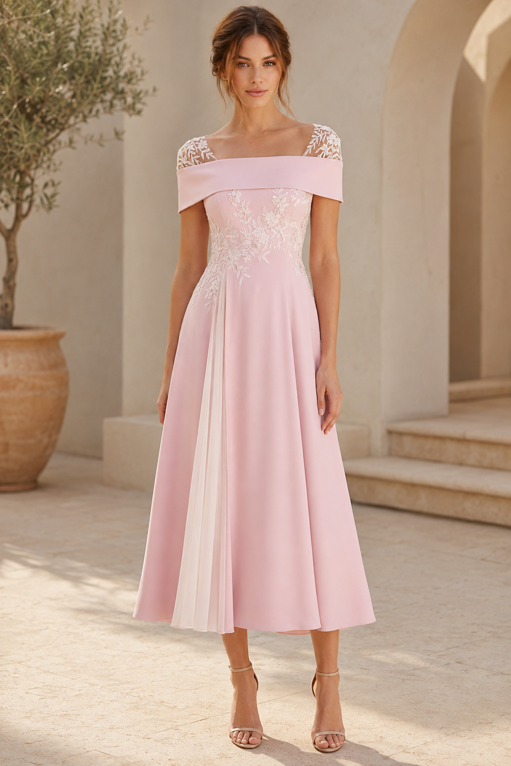 A-Linien Midi-Kleid mit besticktem Oberteil