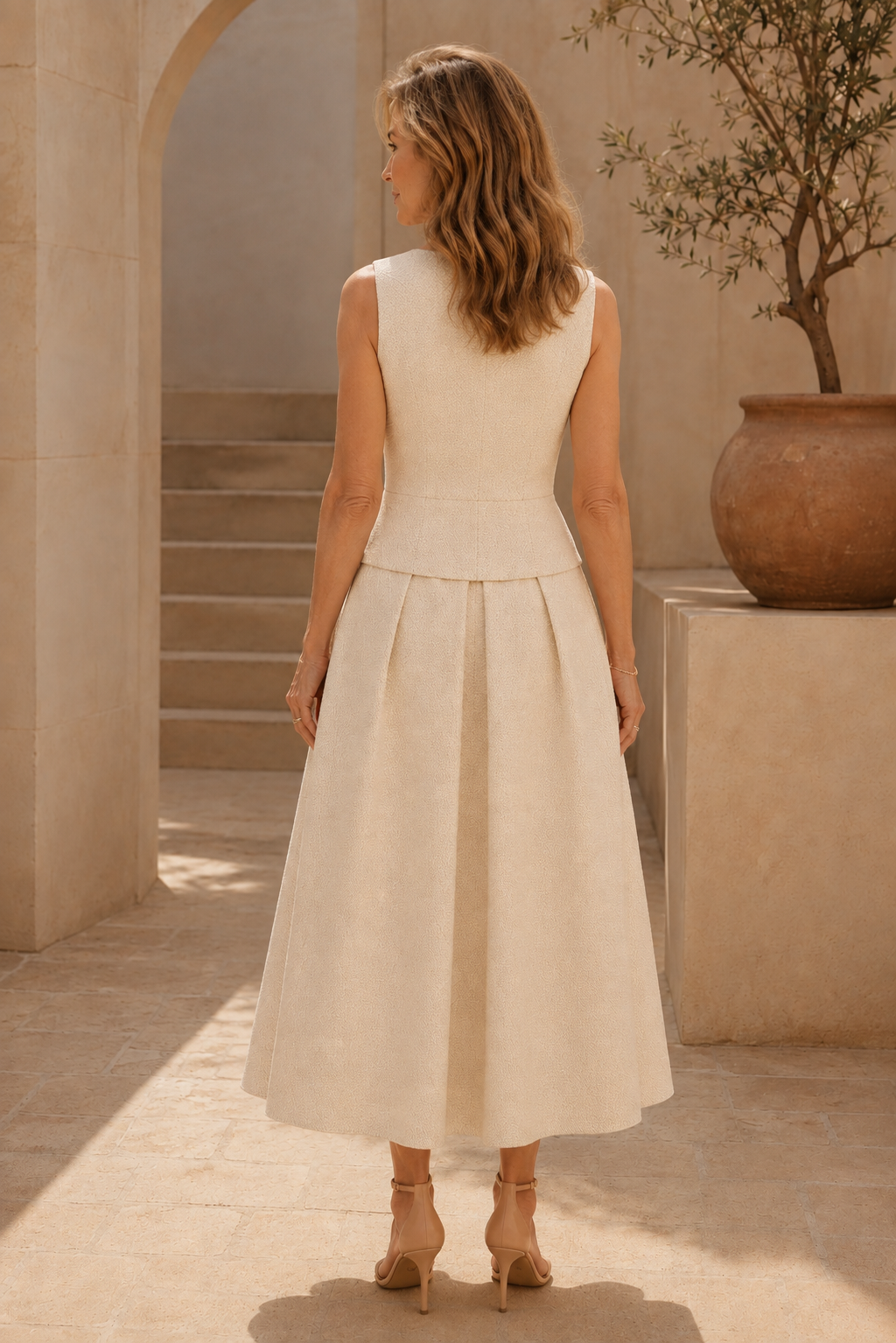 Zweiteiler-Set: A-Linien-Midikleid und kurze Jacke