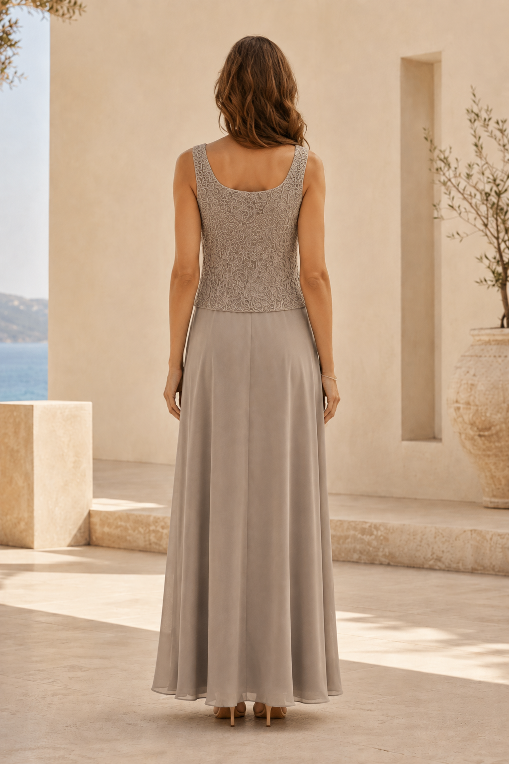 Spitzenjacke & Chiffon A-Linie Abendkleid