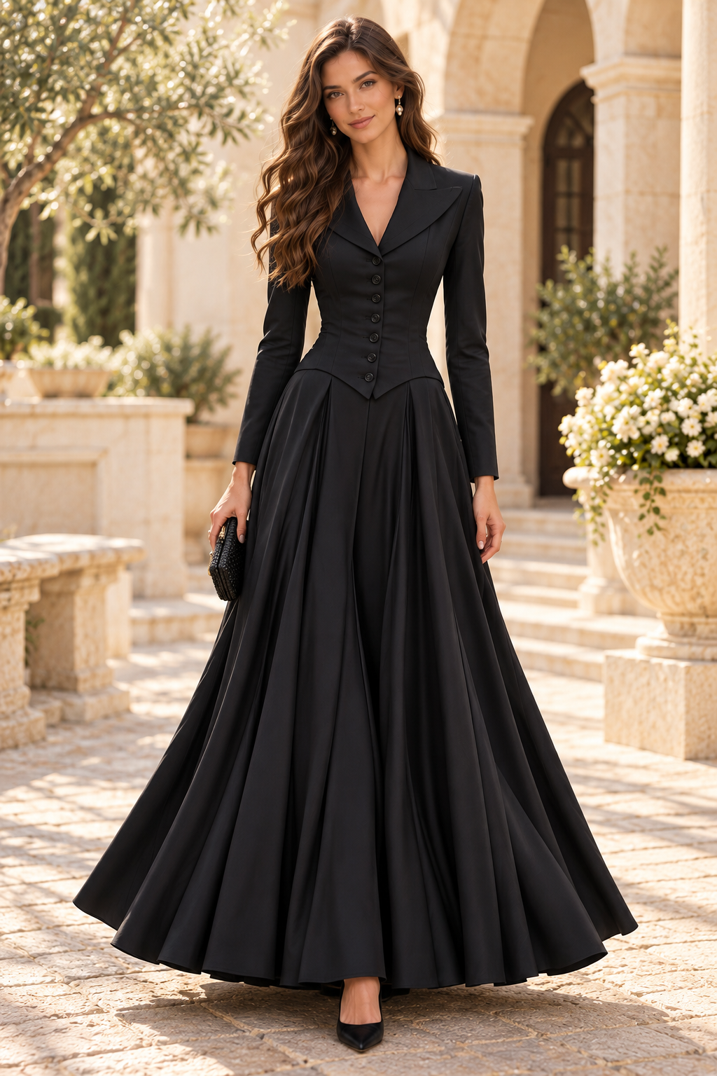 Long Sleeve Blazer Ball Gown Evening Dress
