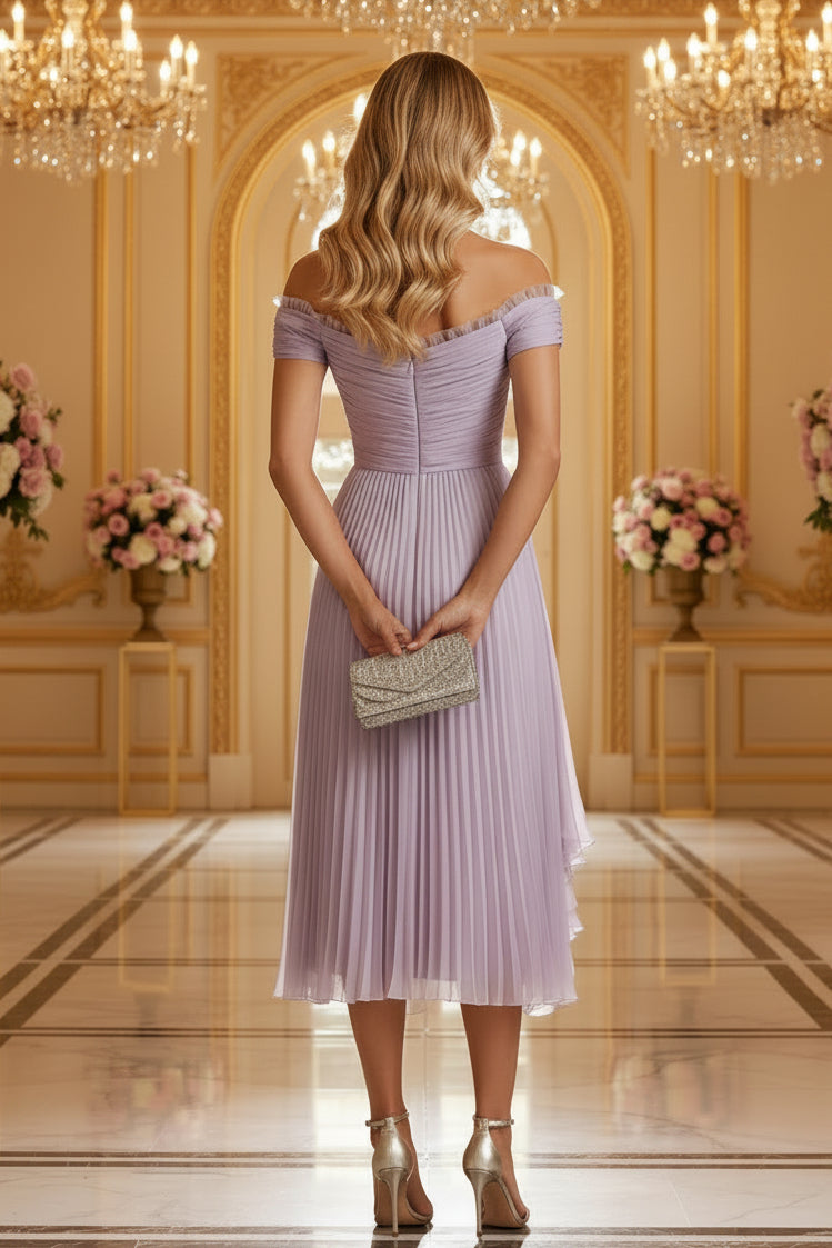 Carmen-Midikleid mit Falten und gerafftem Oberteil