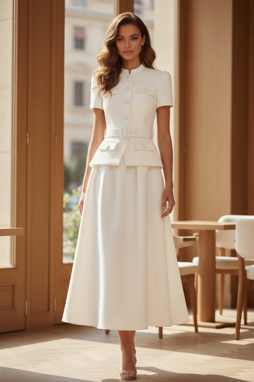 Set aus A-Linien-Midikleid und Gürteljacke