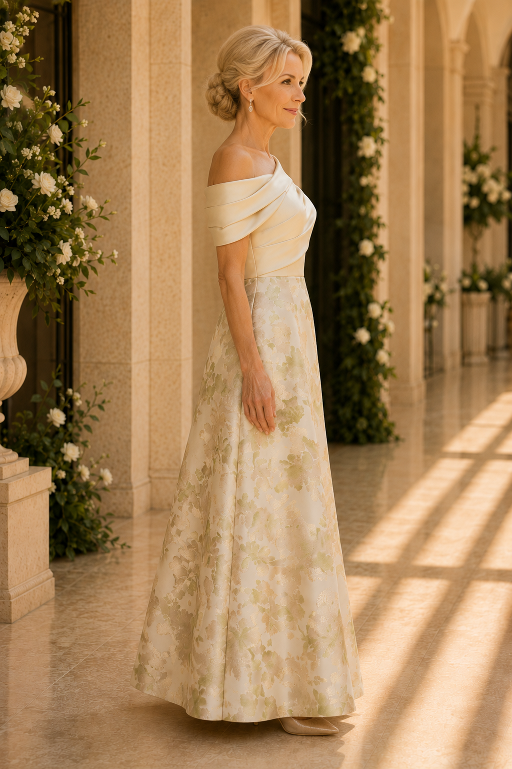 Plissiertes asymmetrisches Jacquard-A-Linien-Kleid