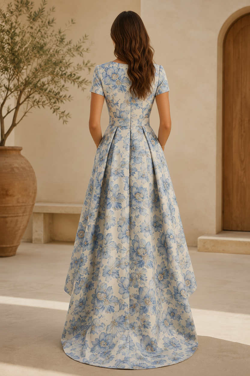 Florales Vokuhila-A-Linien-Kleid mit 3D-Blume