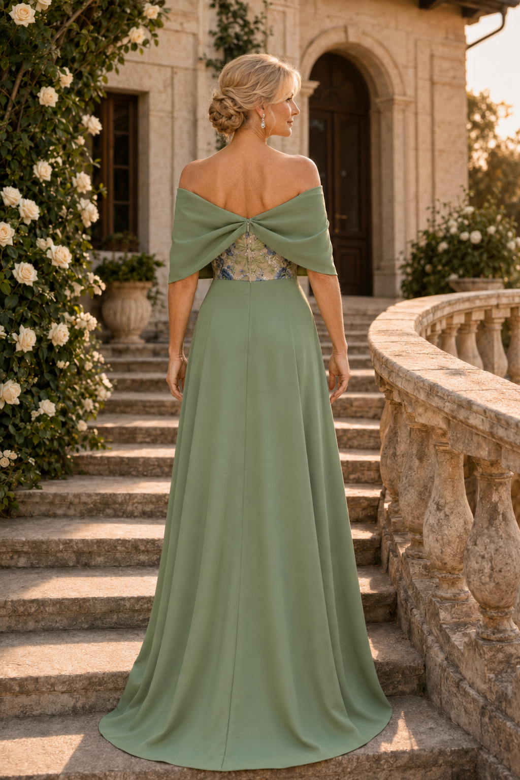 Blumenkleid mit Drapierter Cape-Kragen