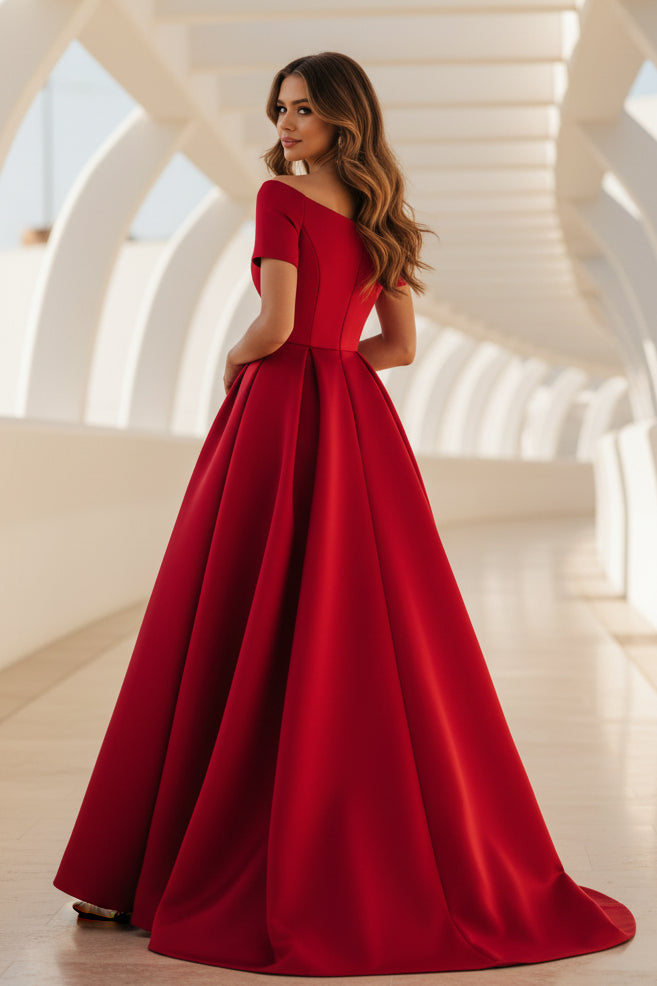 Schulterfreies A-Linien-Kleid mit 3D-Blüten