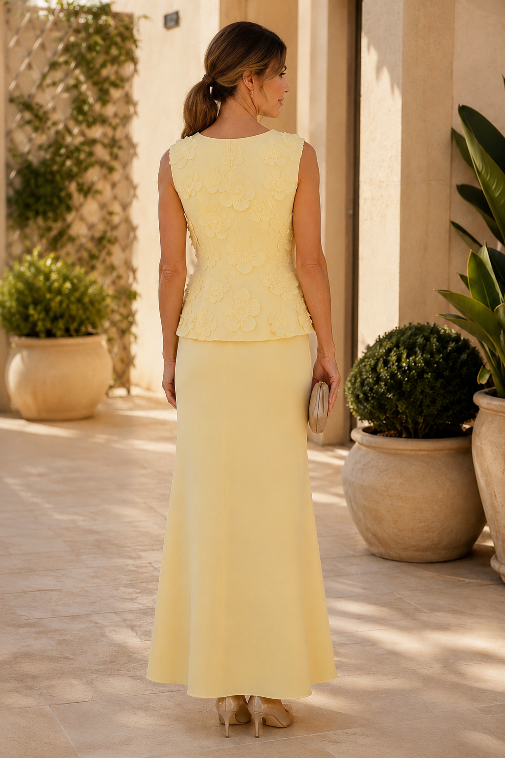 3D-Blumenapplikationen Peplum zweiteiliges Kleid