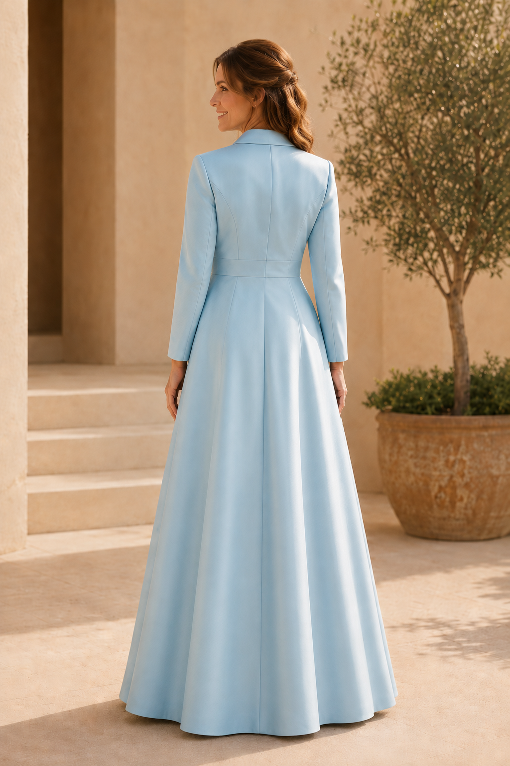 Langärmliges A-Linien-Kleid mit floralem Unterrock