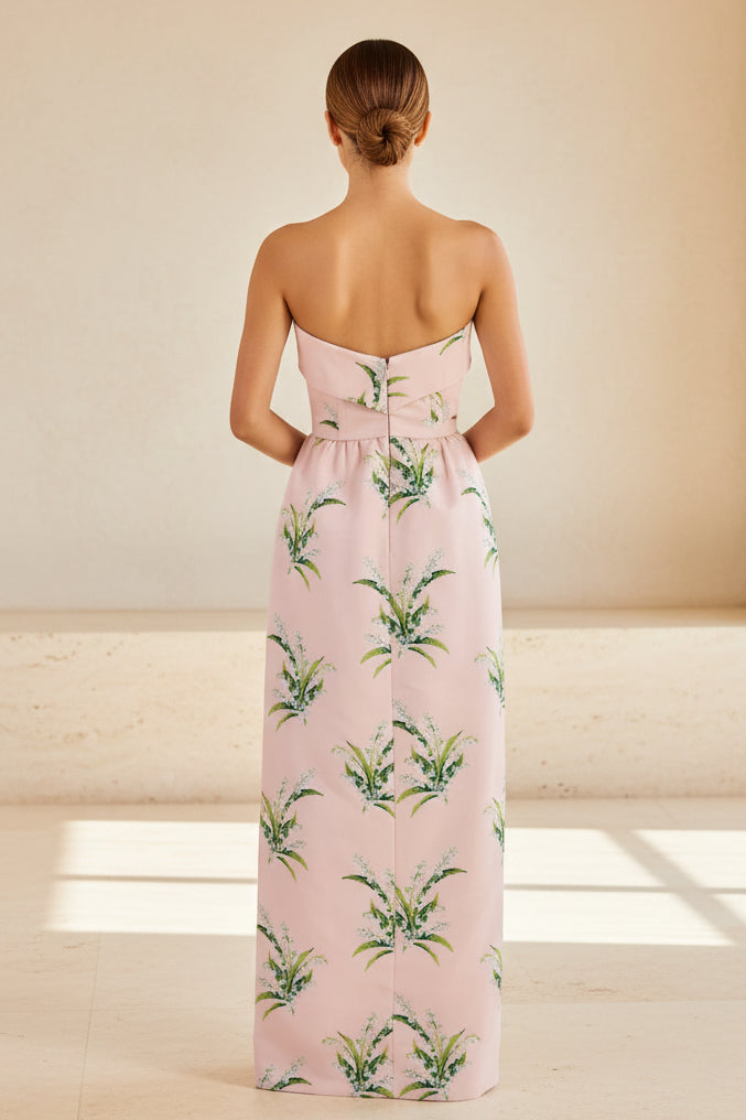 Trägerloses Maxi-Kleid mit Blumenmuster und Taschen