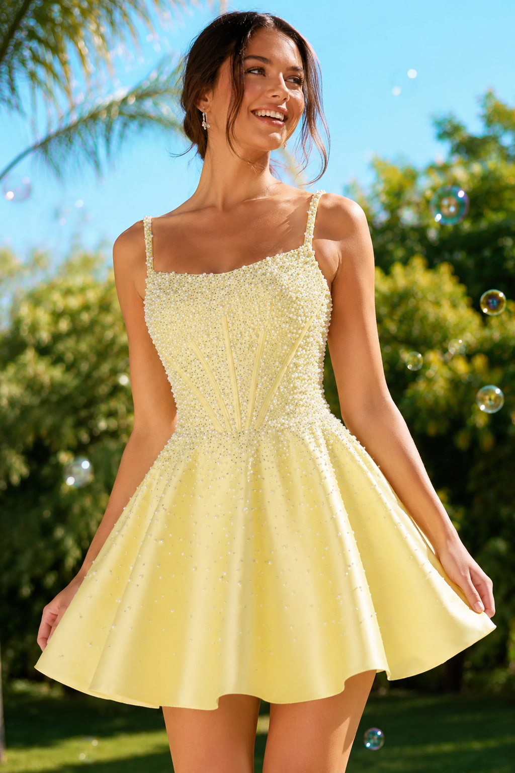 Perlenbesetztes Korsett-Minikleid in A-Linie