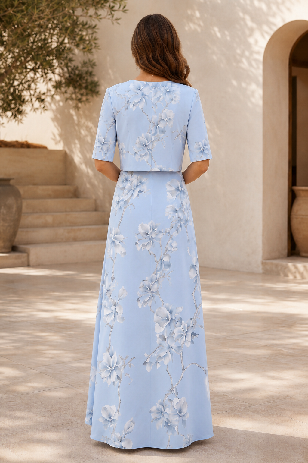 Geblümtes A-Linien-Kleid und passende Jacke im Set