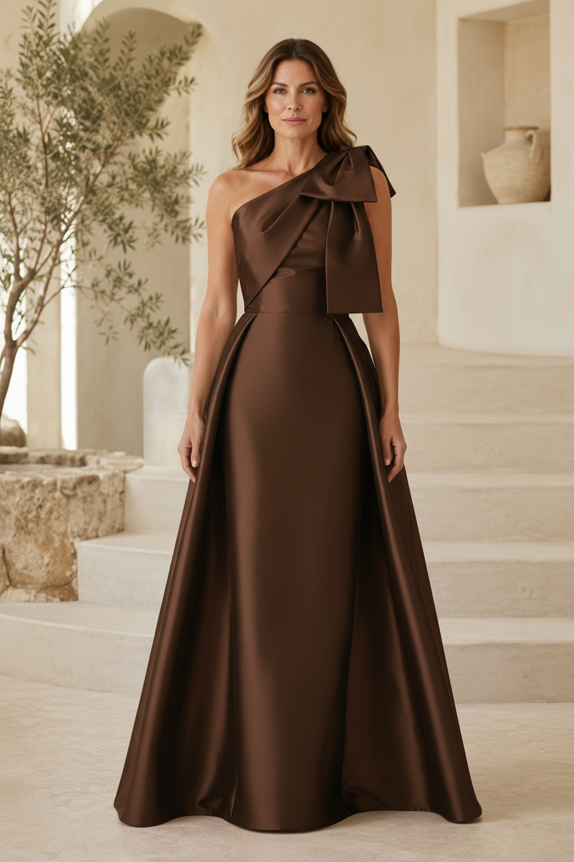 Ein-Schulter-A-Linien-Satin-Kleid mit Schleife