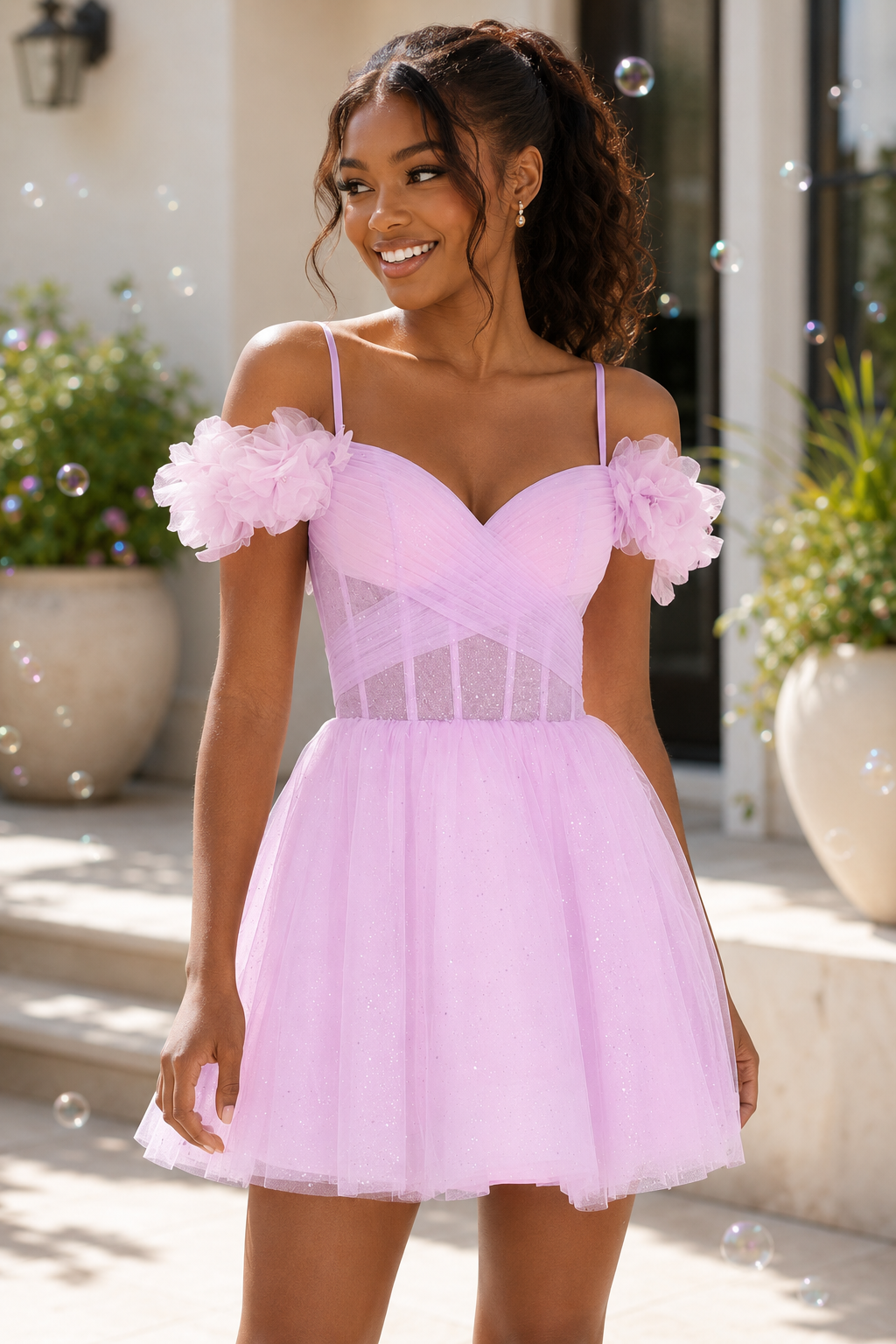 Glitzer Tüll Herz-Korsett Minikleid