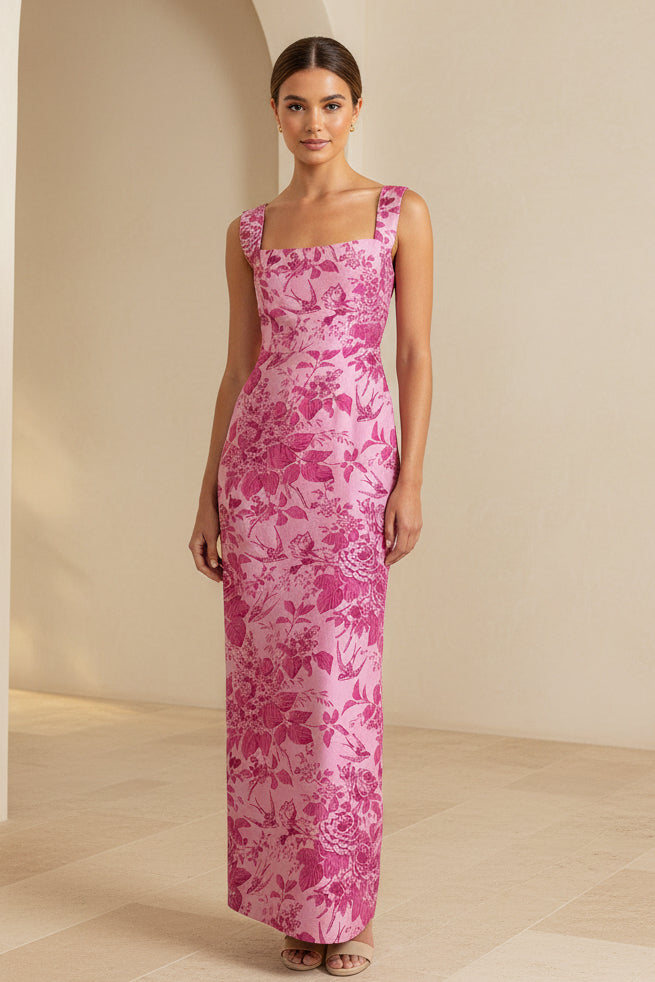 Maxikleid mit Blumenmuster, eckigem Ausschnitt und schmaler Silhouette