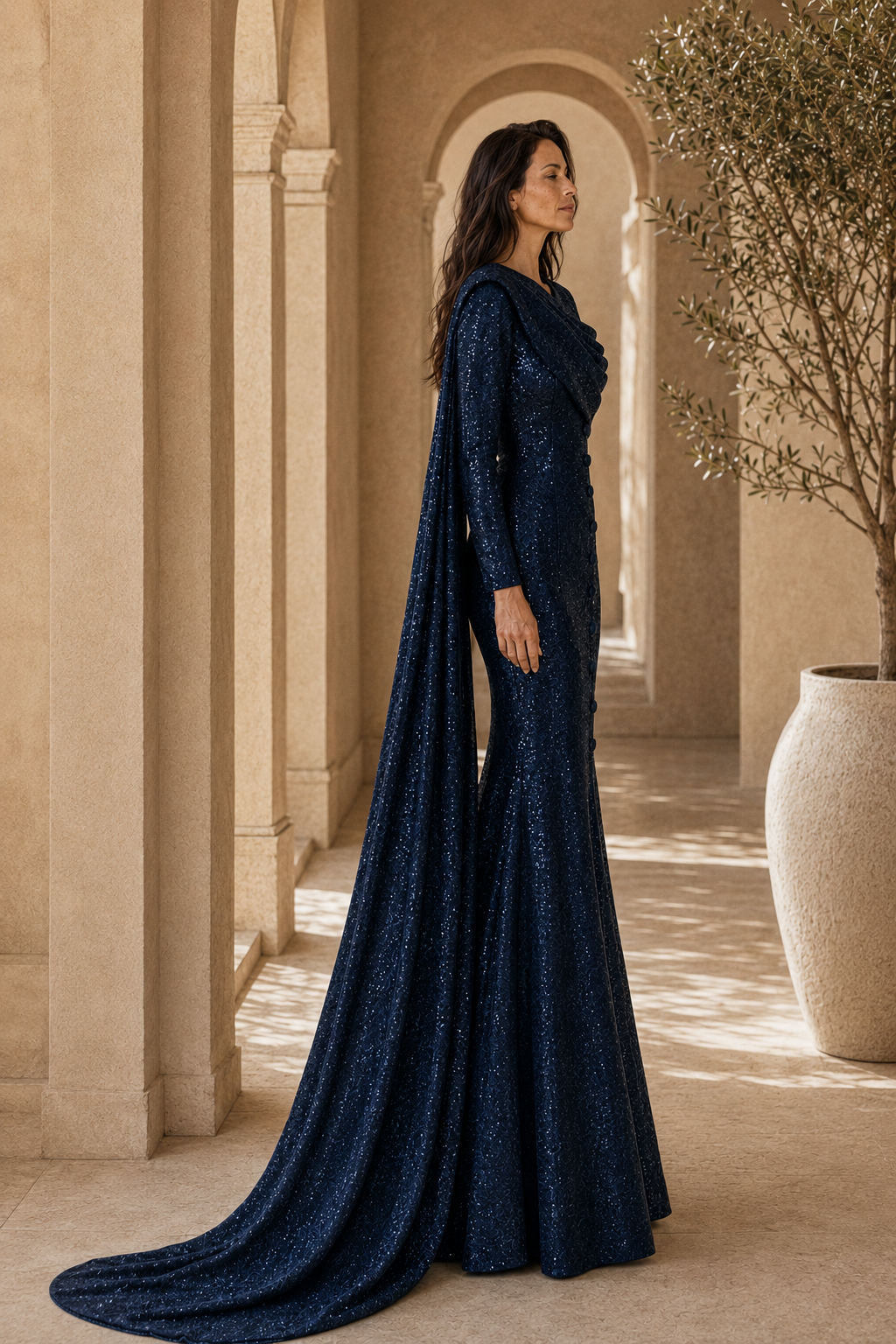 Paillettenbesetzte asymmetrische Cape-Robe
