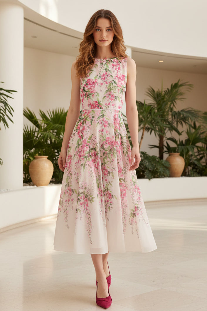 Elegantes Chiffon-Midikleid mit Blumenmuster