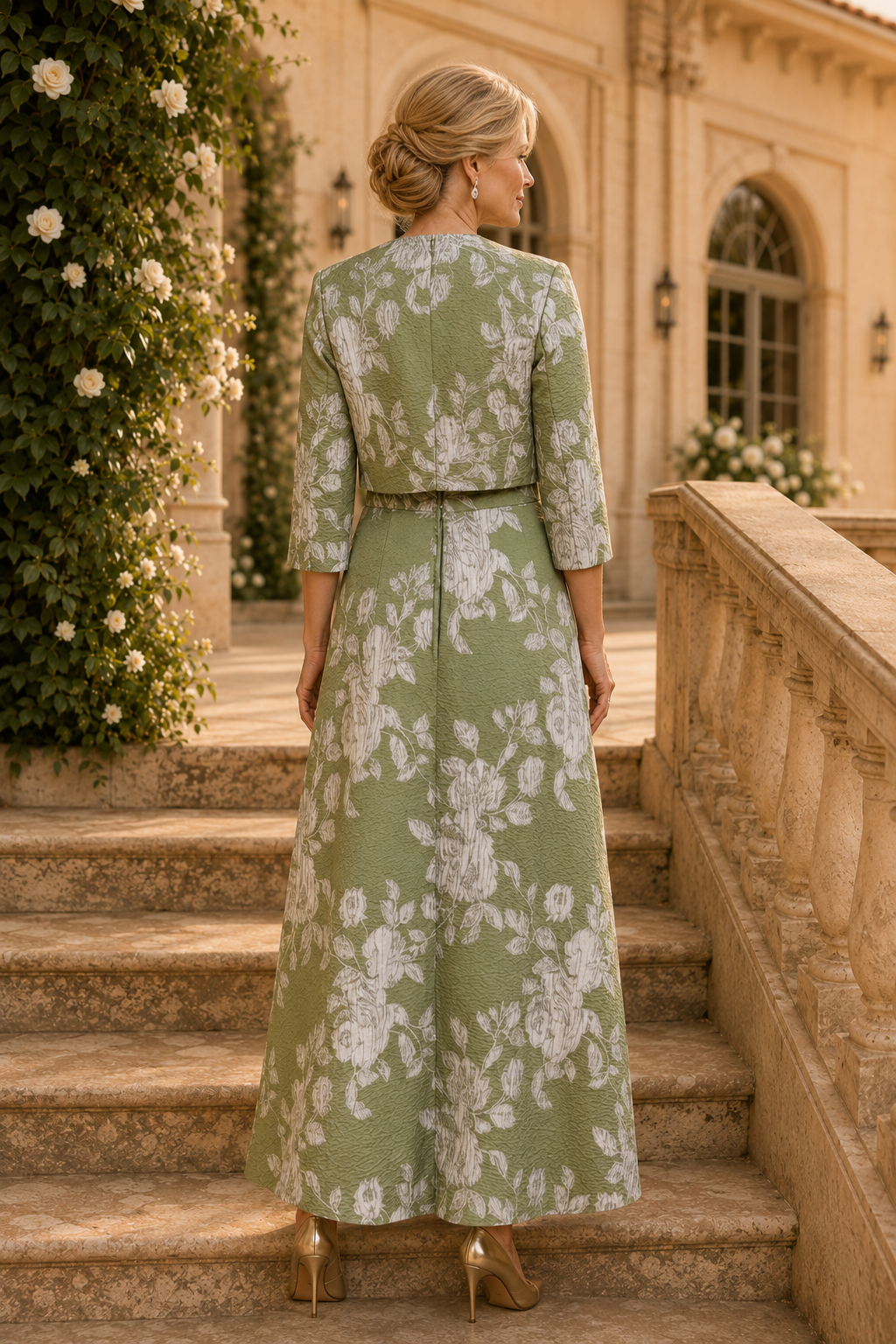 Maxikleid und Jacke mit Blumen-Jacquard