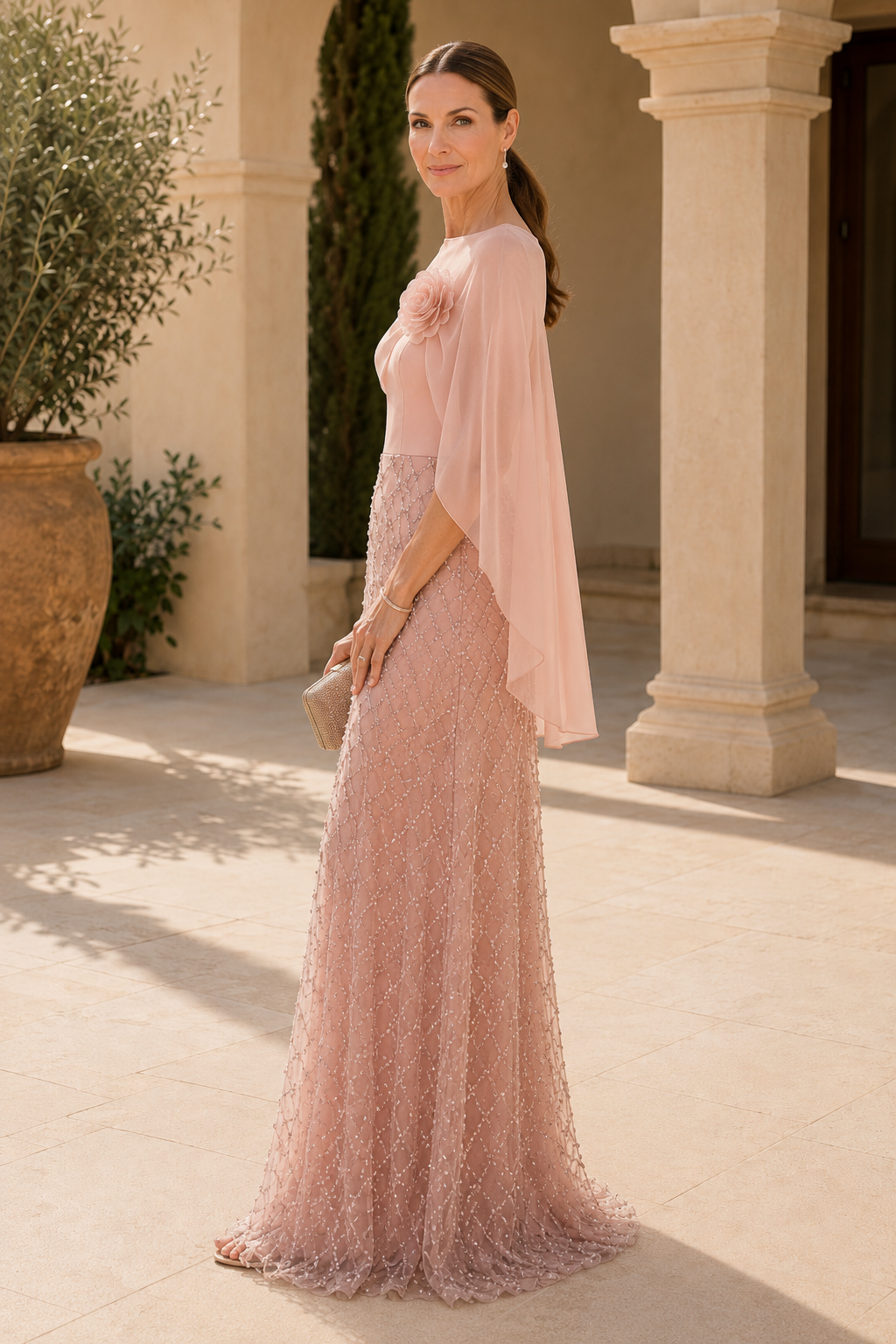 Formelles A-Linien-Kleid aus Chiffon mit Perlenverzierung
