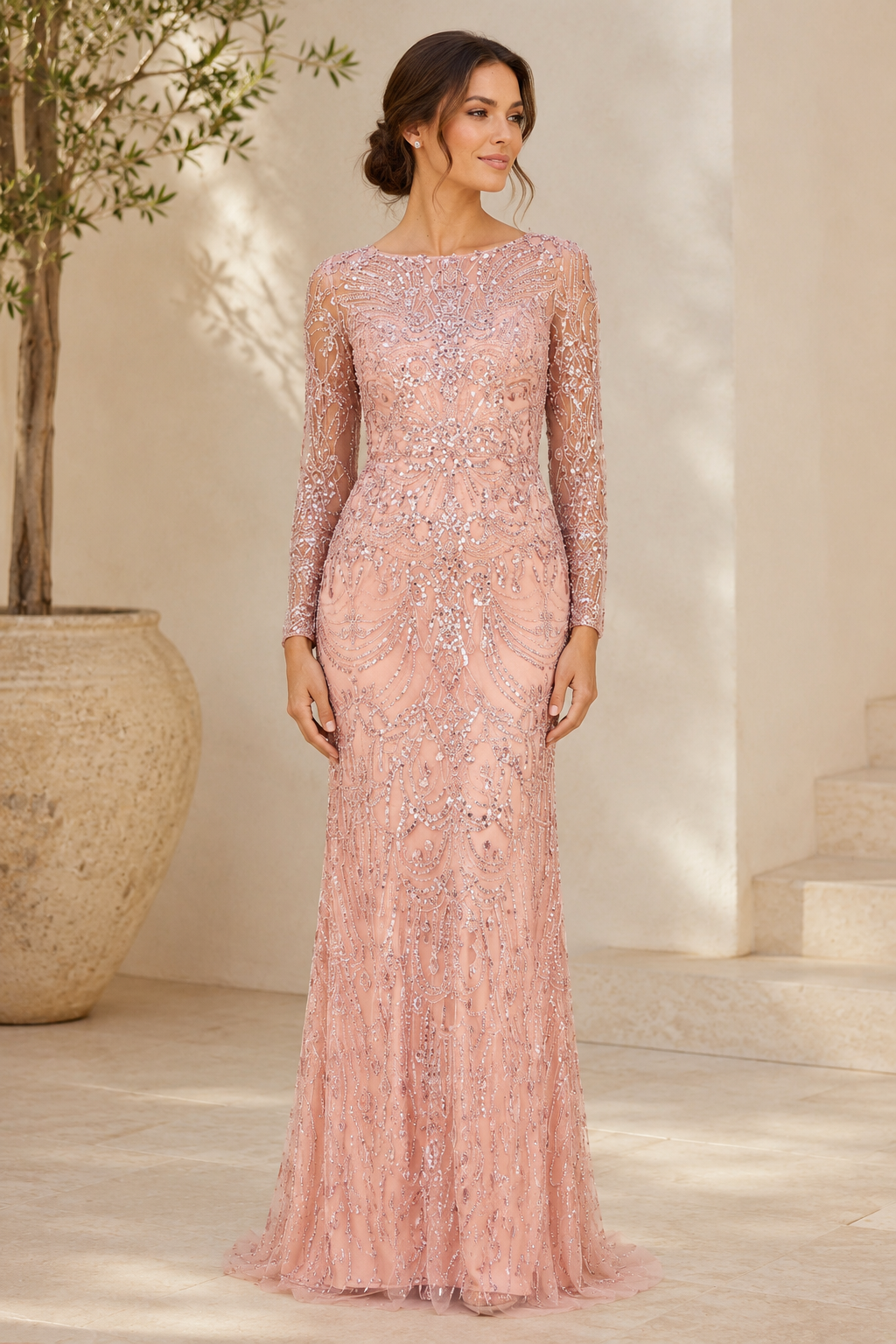 Abendkleid "Illusion" mit Perlenstickerei und Meerjungfrauen-Silhouette