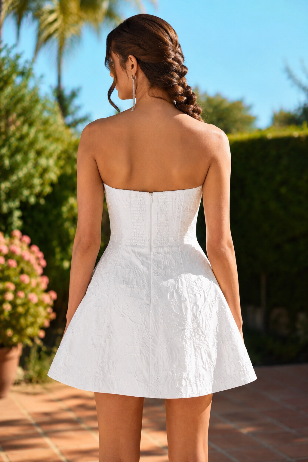 Trägerloses Jacquard-Mini-Kleid in A-Linie