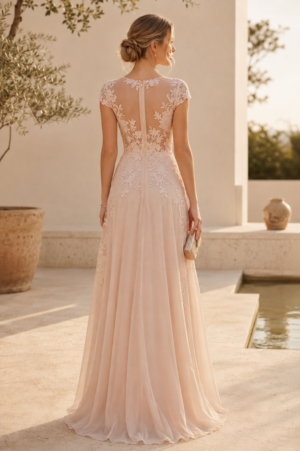 Illusion-Spitzenmieder A-Linien-Kleid mit Flügelärmeln