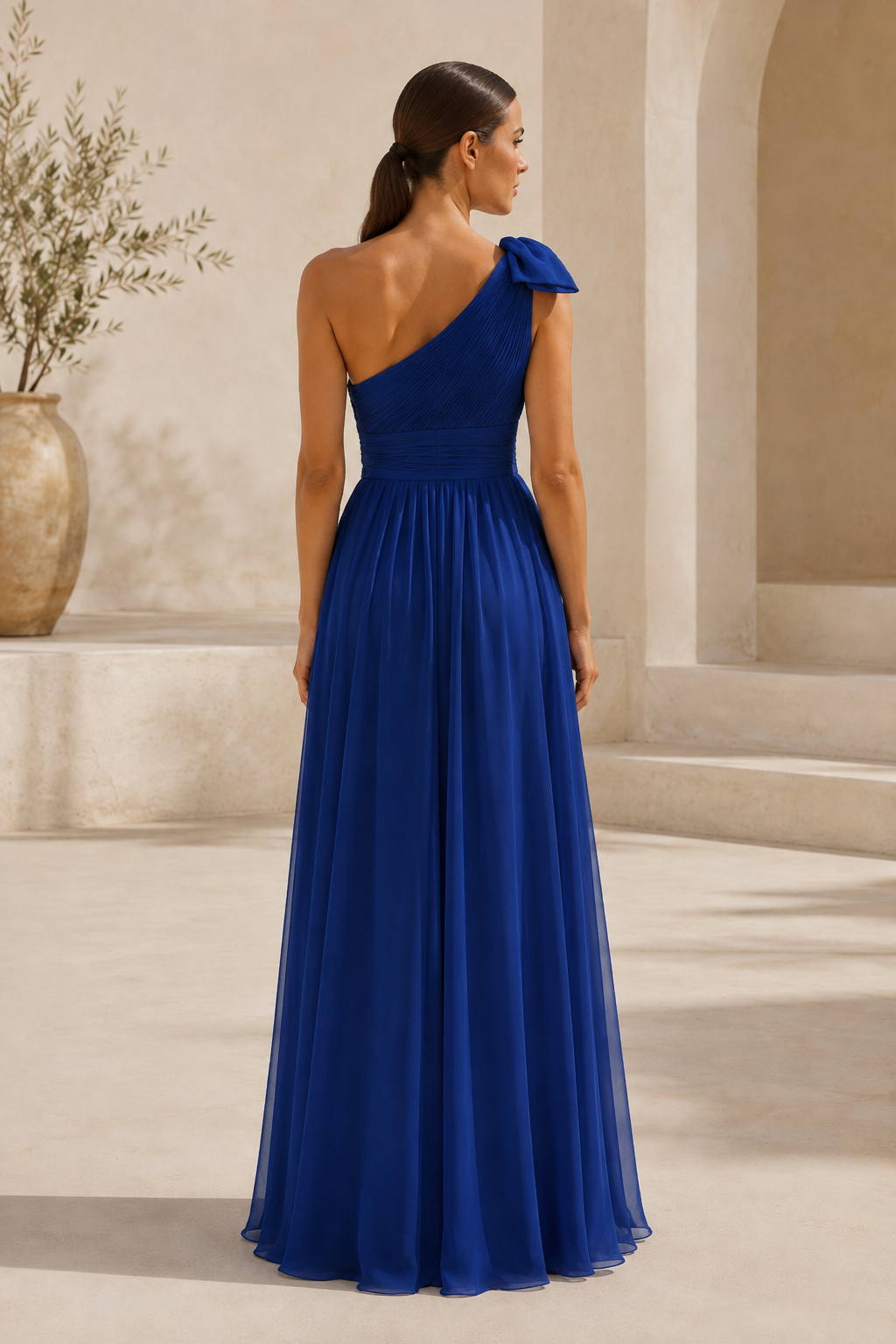 One-Shoulder-Chiffonkleid mit Schleife