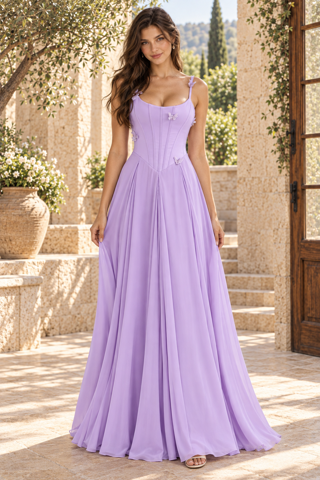 Corset A-Line Gown with Butterfly Accents