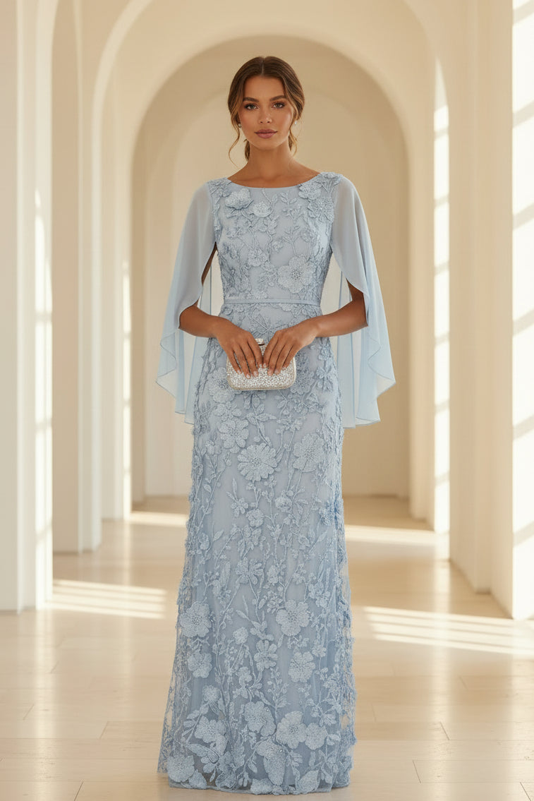 Blumen-Spitzenkleid mit Chiffon-Cape-Ärmeln