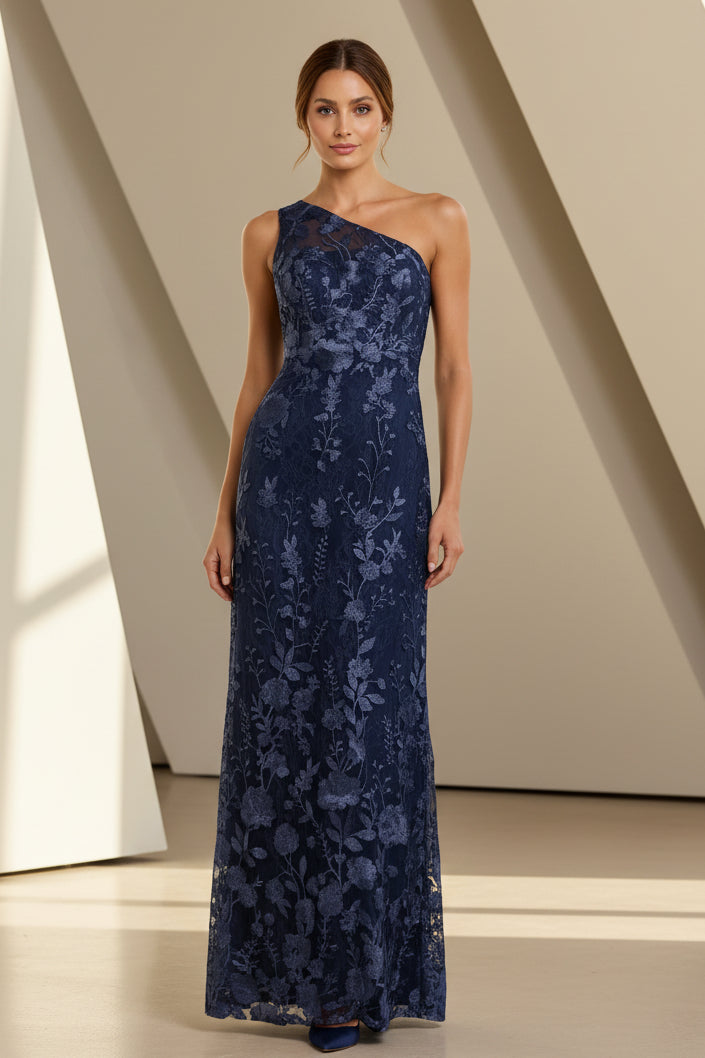 Besticktes florales One-Shoulder-Abendkleid