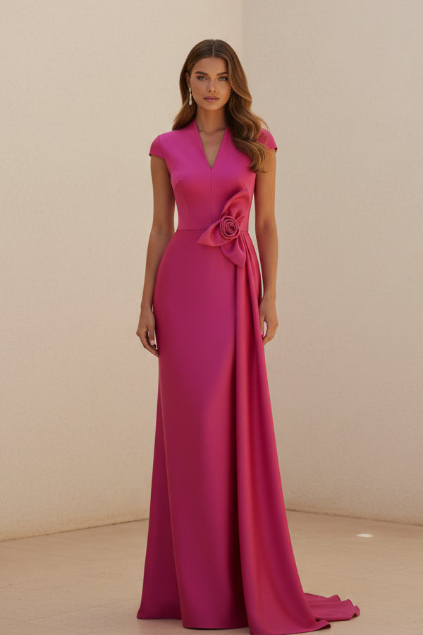 Abendkleid mit Blütenmuster, V-Ausschnitt, Flügelärmeln und Meerjungfrau-Silhouette