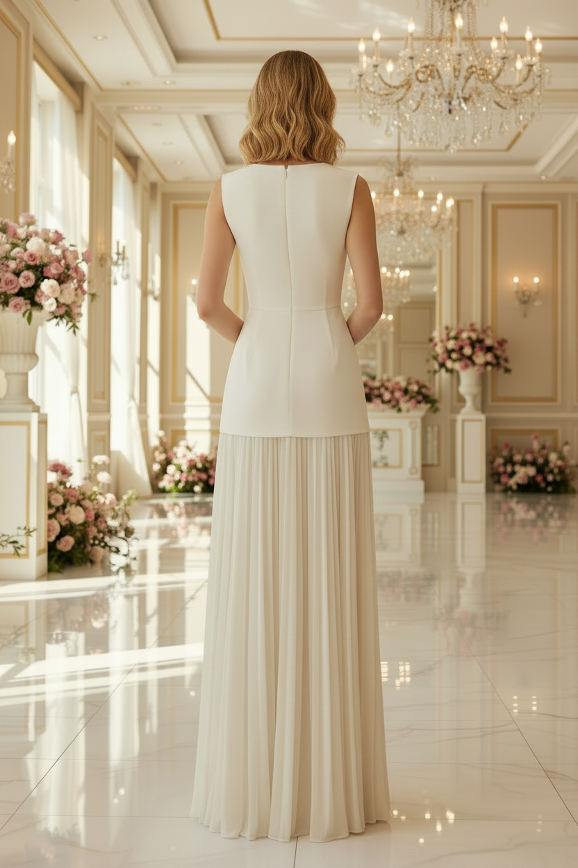 Plissiertes Maxikleid mit U-Boot-Ausschnitt