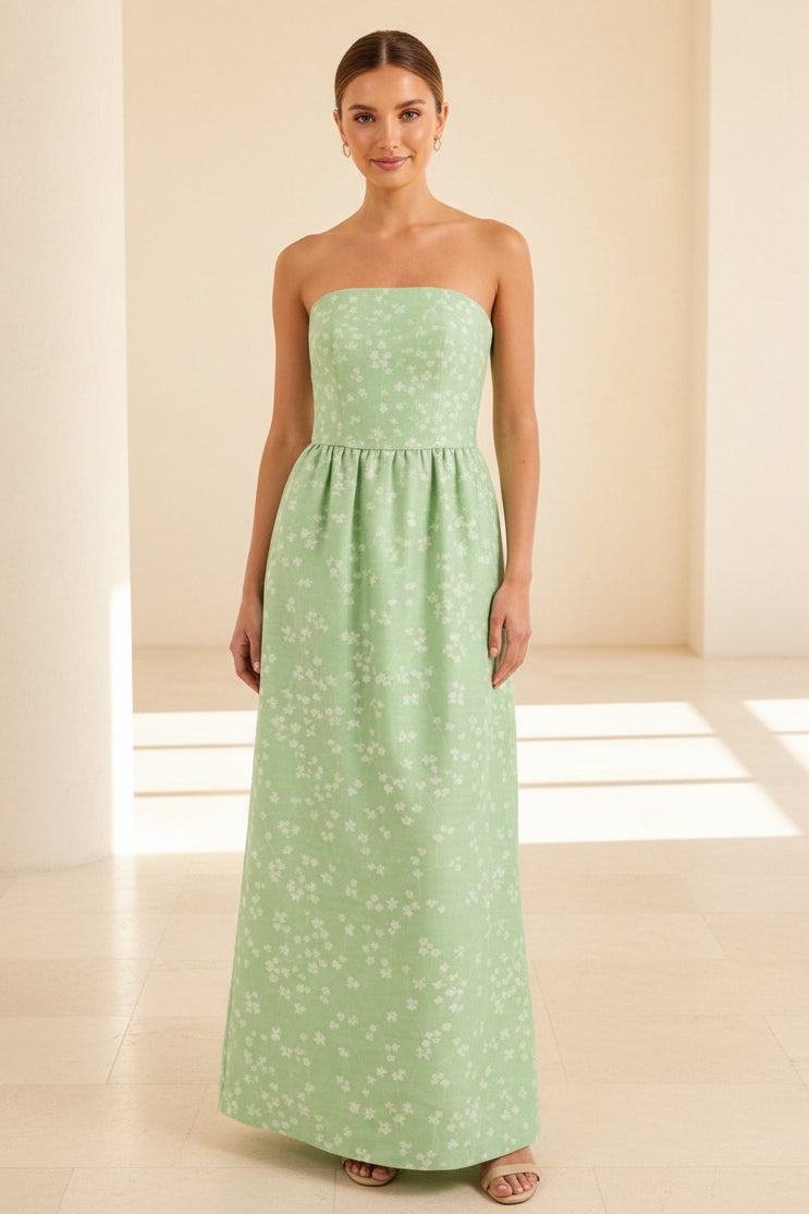 Trägerloses A-Linien-Maxikleid mit geraffter Taille