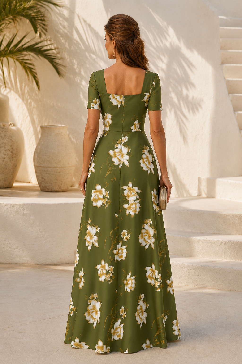 Maxikleid mit Blumenmuster, eckigem Ausschnitt und A-Linie