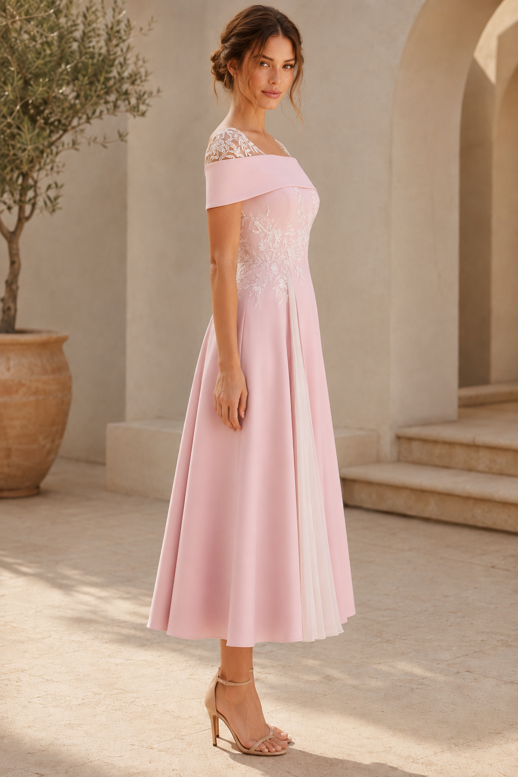 A-Linien Midi-Kleid mit besticktem Oberteil
