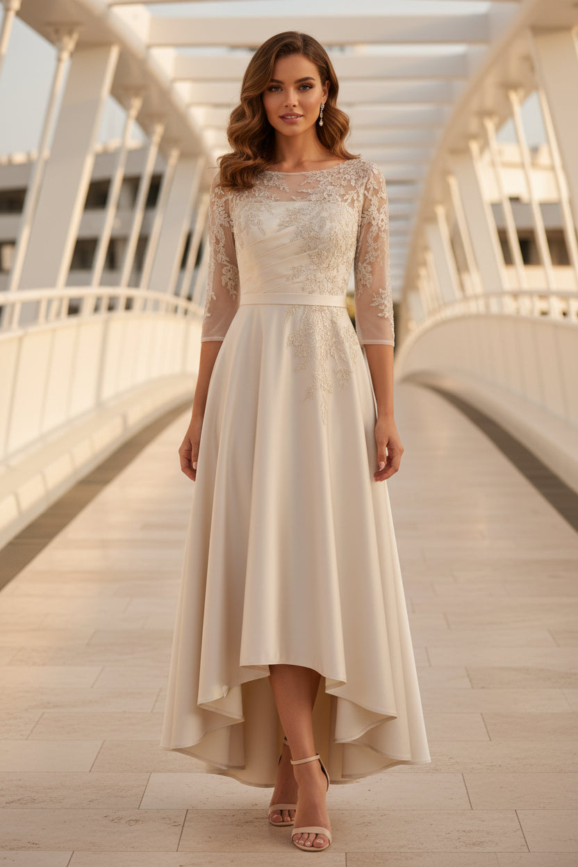 A-Linie Satin-Spitze Illusion Brautmutterkleid